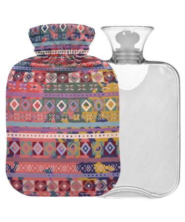 Naanle ethnic boho stripes hot water bottle with cover transparent hot water bottle heat bottle for bed hand feet warmer pain relief warmth and cold therapy large 2l