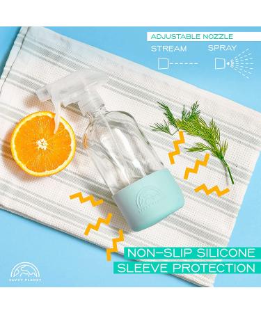 Savvy Planet 16 oz Clear Glass Spray Bottles with Silicone Sleeve - 2 Pack, Pastel Periwinkle & Green - Refillable Cleaning & Essential Oil Containers - Buy Online on GoSupps.com