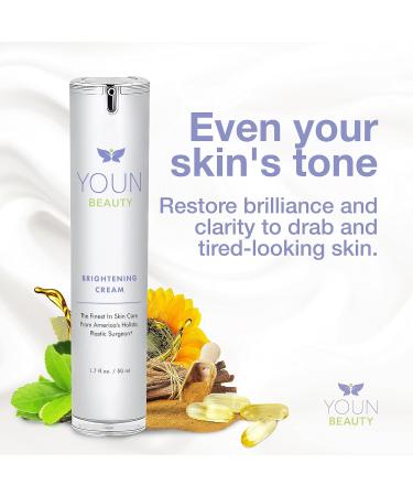 YOUN Beauty Brightening Cream | Kojic Acid Glycolic Acid & Licorice Extract | Hydroquinone-Free Skin Lightening for Face Neck & D collet - 50ml - Buy Online on GoSupps.com