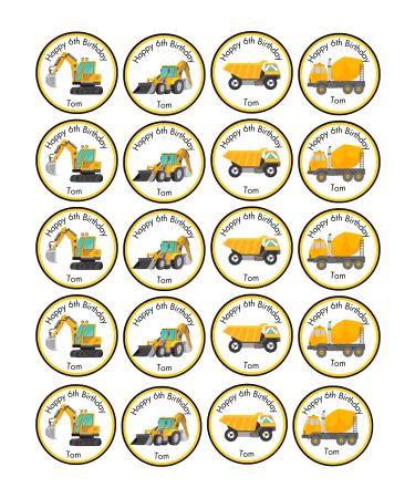 20 x EDIBLE Digger cupcake toppers wafer/icing uncut ANY WORDING/OCCASSION (ICING PAPER)