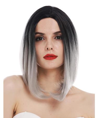 WIG ME UP TYS-896-1BTT-T0906 Women's Long Bob Ombre Wig - Black Grey Clavi-Cut Shoulder Length Hairstyle - Buy Online on GoSupps.com
