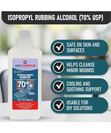 Isopropyl Rubbing Alcohol 70% USP 32 oz Bottle - First Aid Antiseptic for Wounds - Epic Medical Supply - Buy Online on GoSupps.com