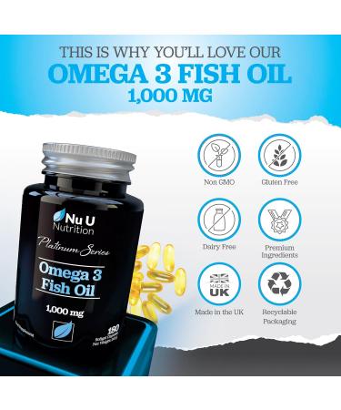 Omega 3 Fish Oil 1000mg - 180 Softgel Capsules - 3 Month Supply | Double Strength EPA 660mg & DHA 440mg with Vitamin E - Buy Online on GoSupps.com