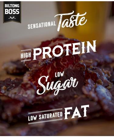 Biltong Boss Original Beef Jerky - Lean Cuts, High Protein Snack, Gluten-Free, Paleo, Keto, Atkins Diet Friendly, Post-Workout Fuel - 100g - Buy Online on GoSupps.com