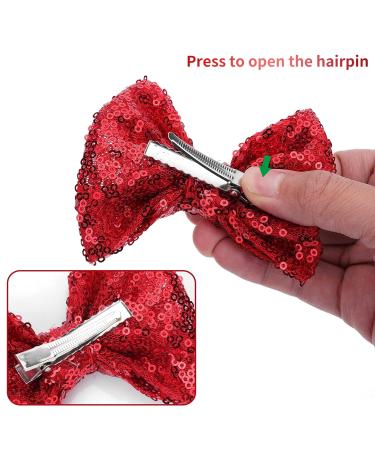 Sibba 4 Pack Glitter Hair Bows Clips - Large 4 Inch Red Sequins Barrettes for Women, Girls, Toddlers - Sparkly Lace Nylon Mesh Alligator Ponytail Holder - Valentines Day, Easter, School Accessories - Buy Online on GoSupps.com