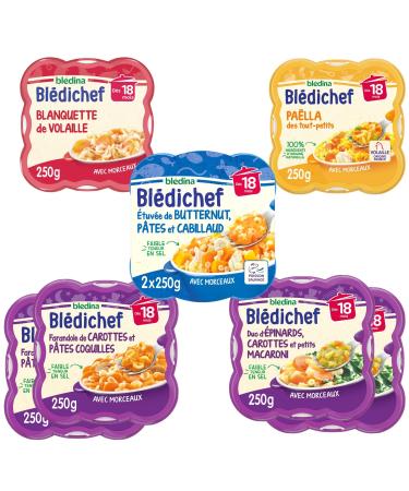 Blédina - Blédichef - 8 small dishes for babies - Lunch and evening meals - From 18 months - 5 recipes - Pack of 8