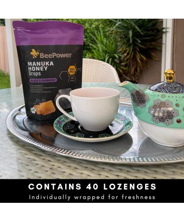 BeePower All Natural Manuka Honey Lozenges | Contains 40 Lozenges 6.7 Oz MGO 500+ (Black Elderberry) - Buy Online on GoSupps.com