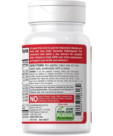 Nature's Truth One Daily Essential Multivitamin for Women and Men | 100 Mini Tablets | Non-GMO & Gluten Free - Buy Online on GoSupps.com
