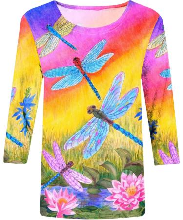 2024 Women's 3/4 Length Sleeve Casual Summer Blouses | Floral Printed Crewneck Tops - Loose Fit Pullover - Buy Online on GoSupps.com