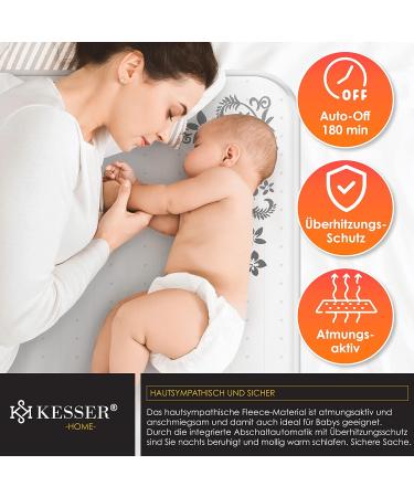 Kesser Double Heat Under Bed Blanket 160x140cm | Remote Control | 2 Temperature Zones | Automatic Switch-Off | Soft Fleece Heating Pad - White Pattern - Buy Online on GoSupps.com