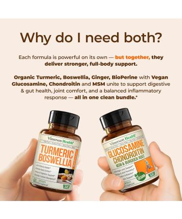 Joint Support Bundle 2-Pack Organic Turmeric Supplement with 95% Curcuminoids + 65% Boswellia Extract Ginger Root & Black Pepper (BioPerine) + Vegan Glucosamine Chondroitin MSM 60 + 90 Capsules - Buy Online on GoSupps.com