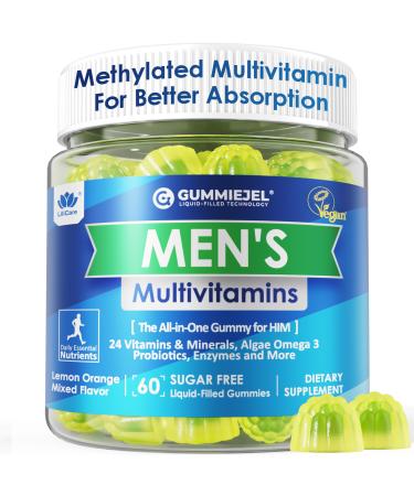 Mens Multivitamins Gummies Methylated Multivitamin for Men B Complex Minerals Vegan Omega 3 Probiotic Enzyme Antioxidants for Men's Complete Daily Support Sugar Free Vegan (No Iron) 60 Counts 60 Count (Pack of 1)