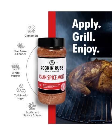 Asian Spice Mojo Chinese Five Spice Rub Blend - Gluten Free 14 oz | Perfect for Chicken, Steak, Fish, Stir Fry & Veggies | Sweet, Salty, Mildly Spicy - Rockin' Rubs - Buy Online on GoSupps.com
