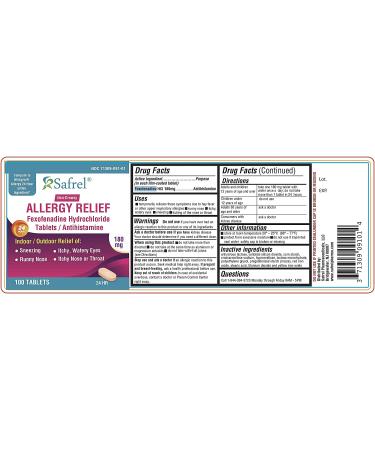 24-Hour Allergy Relief | Safrel Fexofenadine HCl 180mg Tablets (100-Count) | Non-Drowsy Antihistamine for Hay Fever, Itchy Eyes, Nose & Throat | Children & Adults | Compare to Allegra - Buy Online on GoSupps.com