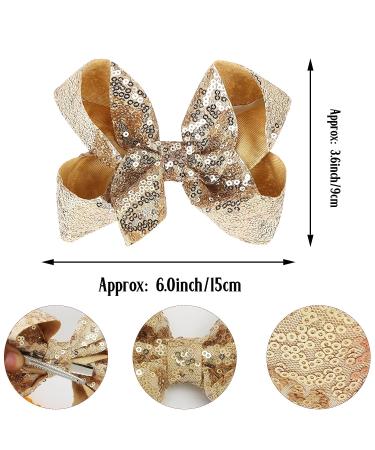 2 PCS Gold Sequins Large Bow Alligator Hair Clips - Women, Teens, Girls, Kids Barrettes Accessories 6 Inches - Buy Online on GoSupps.com