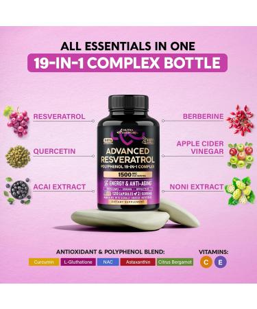 Resveratrol Supplement - 19-in-1 Organic Polyphenol Complex - Noni Extract | Berberine | Quercetin | Apple Cider Vinegar | Acai - Made in USA - Antioxidant & Heart Health Support - 120 Capsules - Buy Online on GoSupps.com