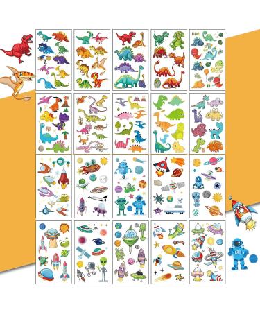 60 Sheets Temporary Tattoos for Boys - Waterproof Tattoo Stickers with Dinosaur, Robot, Truck, Space Designs | Kids Birthday Party Supplies - Buy Online on GoSupps.com