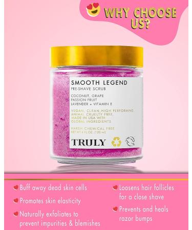 Truly Beauty Smooth Legend Pre-Shave Scrub - Bikini Area Exfoliator with Ingrown Hair Treatment - 4 oz - Buy Online on GoSupps.com