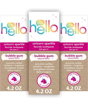 hello Unicorn Sparkle Kids Toothpaste with Fluoride, Bubble Gum Toothpaste, 4.2 Oz Tube (Pack of 3) - Buy Online on GoSupps.com