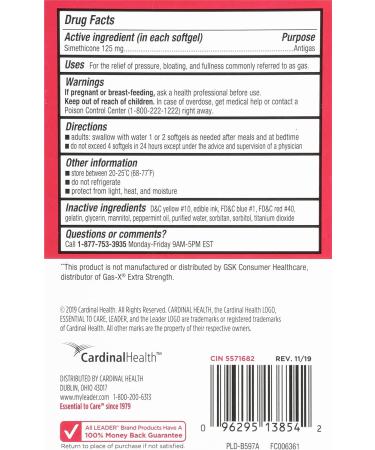 Leader Gas Relief Simethicone 125mg Antigas Softgels Relieves from Stomach Discomfort and Gas Anti Flatulence Fast Bloating Relief 30 Softgels - Buy Online on GoSupps.com
