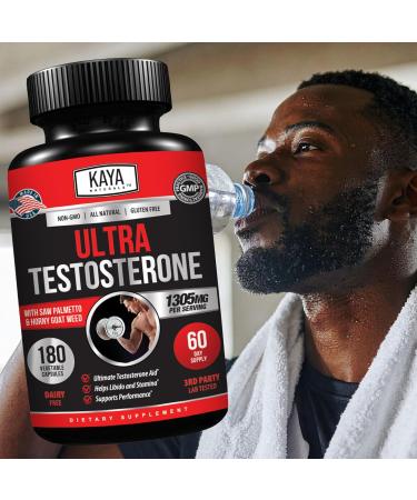 Kaya Naturals UltraTest- Men's T Booster with Tongkat Ali Horny Goat Weed Tribulus - Natural Workout Supplement for Energy Stamina and Strength Booster - 180 Count 180 Count (Pack of 1) - Buy Online on GoSupps.com