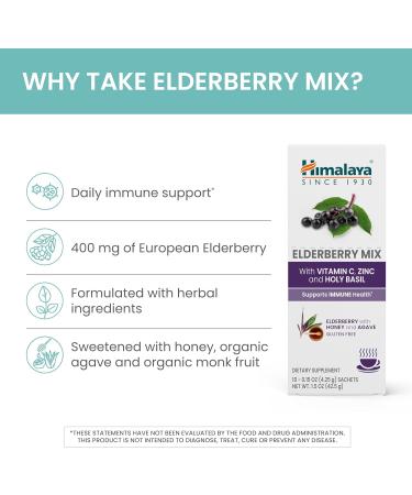 Himalaya Elderberry Mix Drink Mix Supplement Immune Support with Elderberry Zinc Vitamin C and Holy Basil Caffeine Free 10-0.15 oz (4.3 g) Packets Easy to Mix Gluten Free - Buy Online on GoSupps.com