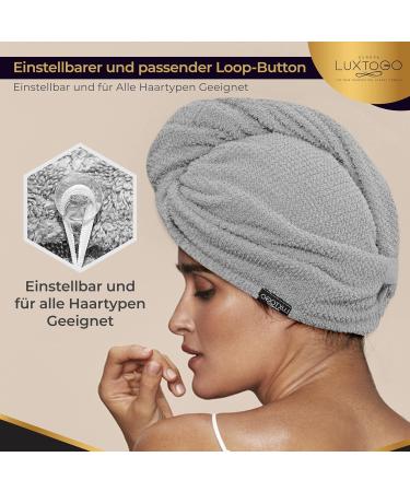 LUXTOGO Fast Dry Hair Towel Turban - 100% Cotton Super Absorbent Gray Checkered - 2 Pack High-Quality Hair Wrap with Button & Elastic - Buy Online on GoSupps.com