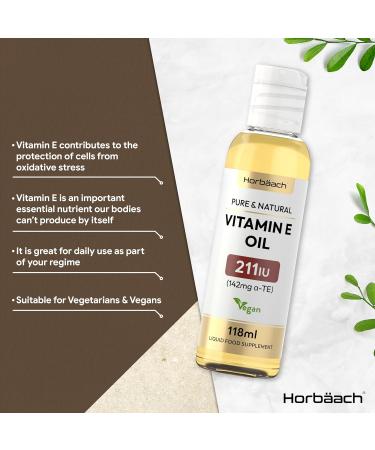 Vitamin E Oil 211iu | 2 Pack | 236 mL | High Strength Vegan Food Supplement | Natural Vitamin E Oil | By Horbaach 118 ml (Pack of 2) - Buy Online on GoSupps.com