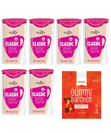 Set Huxol Classic Dispenser 6x 580 Tablets Vegan Lactose-free by nature Gluten-free Halal with Free Sugar-free Gummies