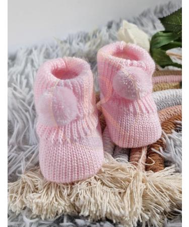 Royal Icon Newborn Baby Booties - Soft Pom Pom Bootees for 0-3 Months - Pink White - RI408 - Buy Online on GoSupps.com