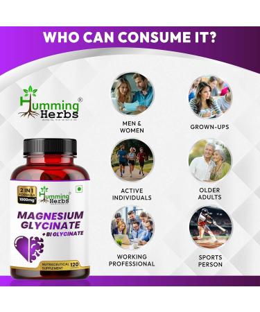 Humming Herbs Magnesium Glycinate & Bisglycinate 200 mg Elemental per Serving 120 Veg Capsules | Chelated Non-GMO Vegetarian - Buy Online on GoSupps.com