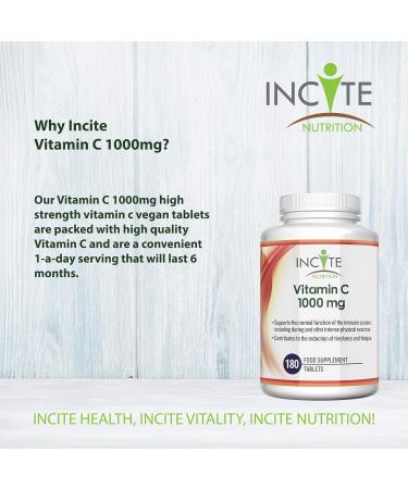 Vitamin C 1000mg | 180 Premium Tablets | High Dose Ascorbic Acid | Vegetarian & Vegan Friendly | Made in UK - Buy Online on GoSupps.com