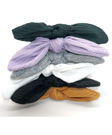 Bunny Ear Cotton Bow Scrunchies for Women & Girls - Set of 5 (Black, White, Grey, Purple, Yellow, Dark Green) - Buy Online on GoSupps.com