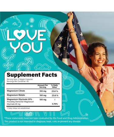 Love You Triple Magnesium Complex 300mg per Serving, Premium Magnesium Glycinate, Citrate & Malate High Absorption for Muscle, Nerve & Sleep Support, 90 Veggie Capsules Made in USA - Buy Online on GoSupps.com