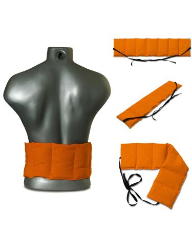 Organic spelt pillow 7-chamber with band 65x15 orange. Heat belt long pillow to tie back