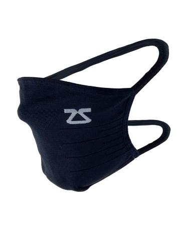 Zensah Technical Face Mask - USA Made Reusable Fabric Mask for Running Exercise - Washable Breathable Comfortable Moisture Wicking Quick Drying (Black)