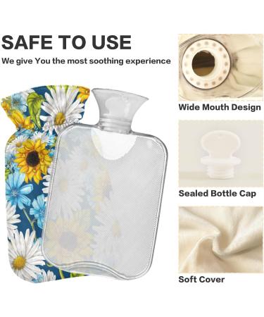 NAANLE 1L Hot Water Bottle with Cover - Watercolor Daisy Sunflower Design for Menstrual Cramps Pain Relief & Heat Therapy - Ideal for Hand & Foot Comfort - Buy Online on GoSupps.com