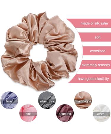 6-Piece Oversized Satin Hair Tie Set - Soft Silk Elastic Ponytail Holders for Girls in Champagne White Silver Gray Light Pink Bean Red Light Blue - Buy Online on GoSupps.com