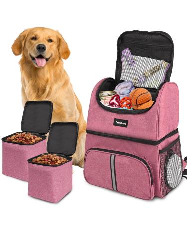 Txinrbaod Dog Travel Bag Dog Backpack for Supplies with Food Container Pocket for Hiking Overnight Camping Trip Pink Pink