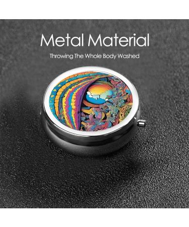 Abstract Mushroom Colorful Mandala Round Pill Box - 3 Compartment Mini Travel Organizer for Vitamins & Medicine - Buy Online on GoSupps.com