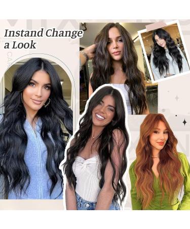 SHUOPUS Long Curly Wavy Black Hair Extensions - 24in Clip in Synthetic Hairpieces for Women - Soft Thick Hair - 4PCS Double Weft Full Head - Buy Online on GoSupps.com