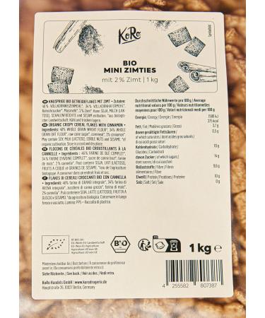 KoRo - Organic Cinnamon Cereal with 2% Cinnamon 1kg - Crispy Wholemeal Flakes with Cinnamon - High Fiber - Vegan - Buy Online on GoSupps.com