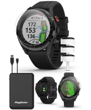Garmin Approach S62 (Black) Premium Golf GPS Watch + CT10 Game Tracker Sensors (x3) | Bundle with Portable Charger & Screen Protectors | Touchscreen, Virtual Caddie, Heart Rate | Best 2022 Golf Watch +Charger & Screen Protector Bundle Approach S62 (Black 