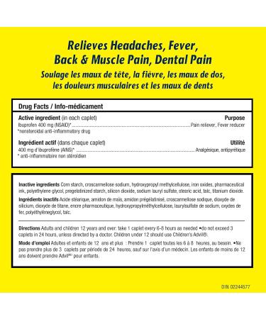 Advil Extra Strength Ibuprofen Pain Relief Caplets Fast Acting Pain Relief for Migraine Back Neck Joint and Muscle Relief 400mg (16 Count) 16 Count (Pack of 1) - Buy Online on GoSupps.com