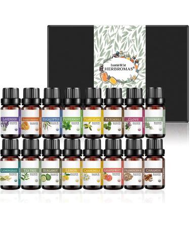 HERBROMAS Essential Oil Set - Top 16 Aromatherapy Oils for Candle & Soap Making, Diffusers, Humidifiers - Buy Online on GoSupps.com