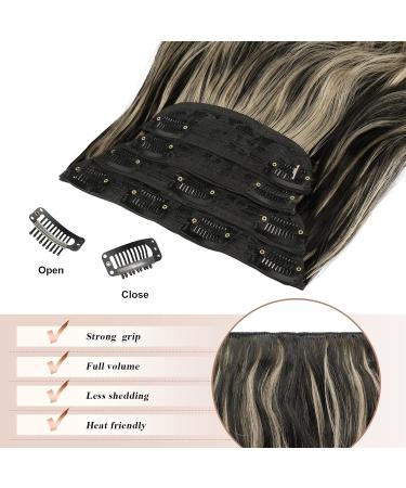 Feshfen Clip In Hair Extensions - 4PCs Synthetic Wavy 50cm Black & Blonde Mix - Women's Hair Part Clip In Extensions - Buy Online on GoSupps.com