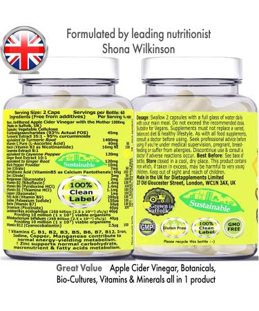 Raw Unfiltered Apple Cider Vinegar with Turmeric, Ginger, and Cayenne Pepper - 2 Bottles (240 Capsules) - Metabolism Vitamins & Minerals Complex - 2775mg/serving - Buy Online on GoSupps.com