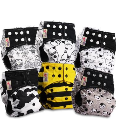 Littles & Bloomz Reusable Nappies Baby Pocket Cloth Diaper Charcoal Popper 6 Nappies BCP-0602