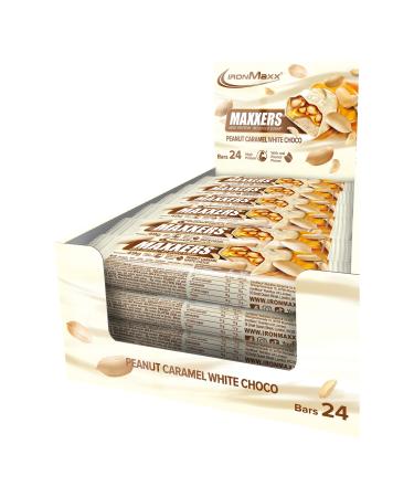 IronMaxx Maxxers Barre Prot in e White Choc-Peanut-Caramel 24x49g | Snack Hyperprot in avec morceaux de cacahu tes | Sans sucres ajout s | Parfait emporter