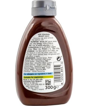 M&S Marks & Spencer Belgian Milk Chocolate Dessert Sauce Ideal for Pancakes Waffles & Ice Cream Vegetarian 300g - Buy Online on GoSupps.com